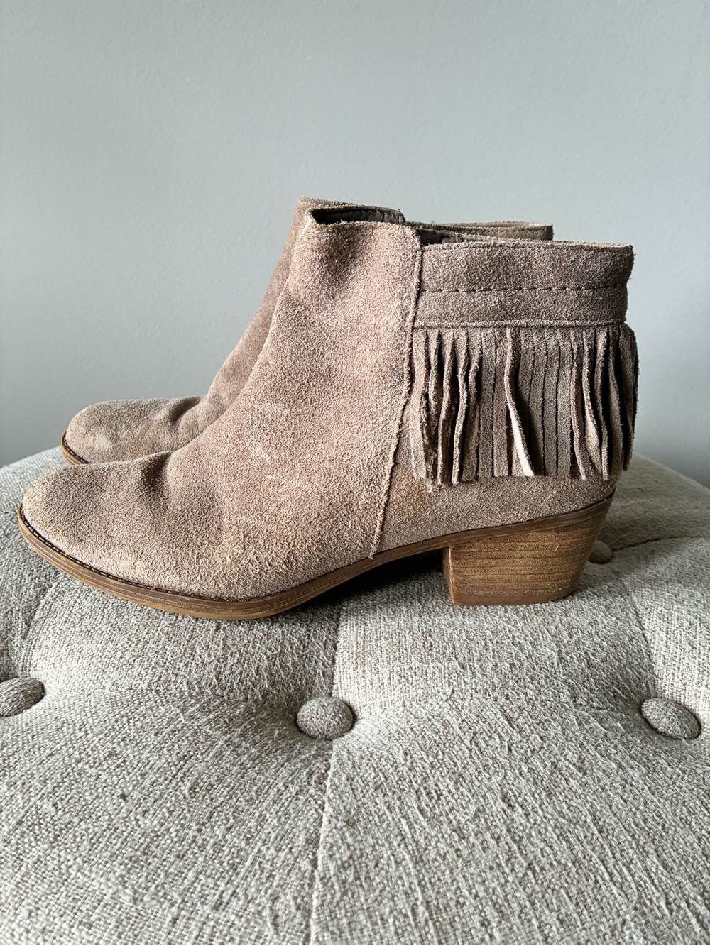 Naturalizer Zeline Suede Fringe Ankle Booties Taupe
